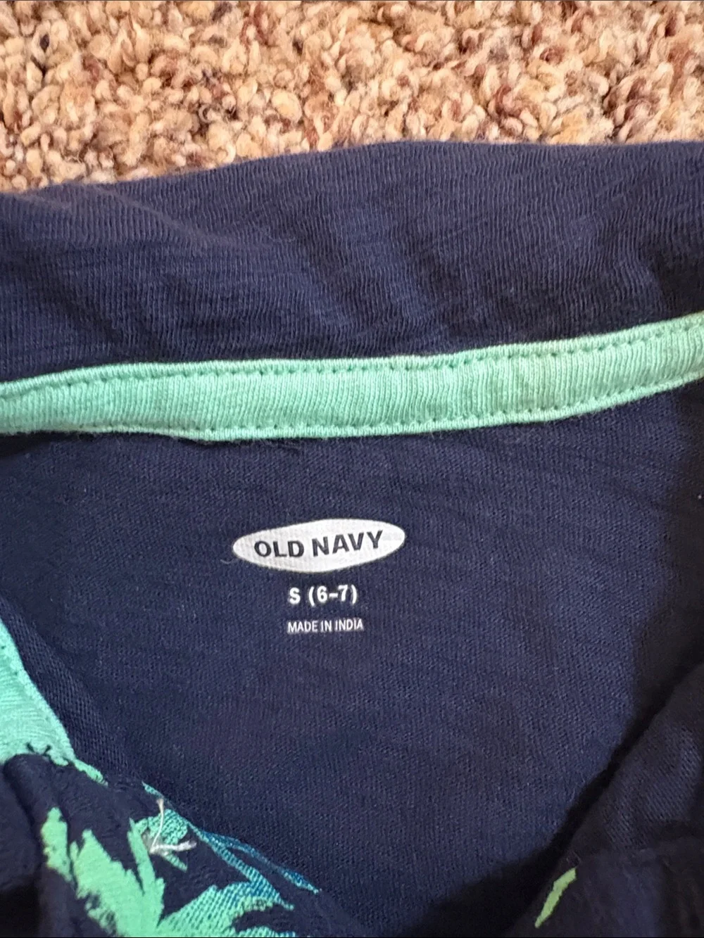Old Navy Navy Polo with Green Palm Tree Print